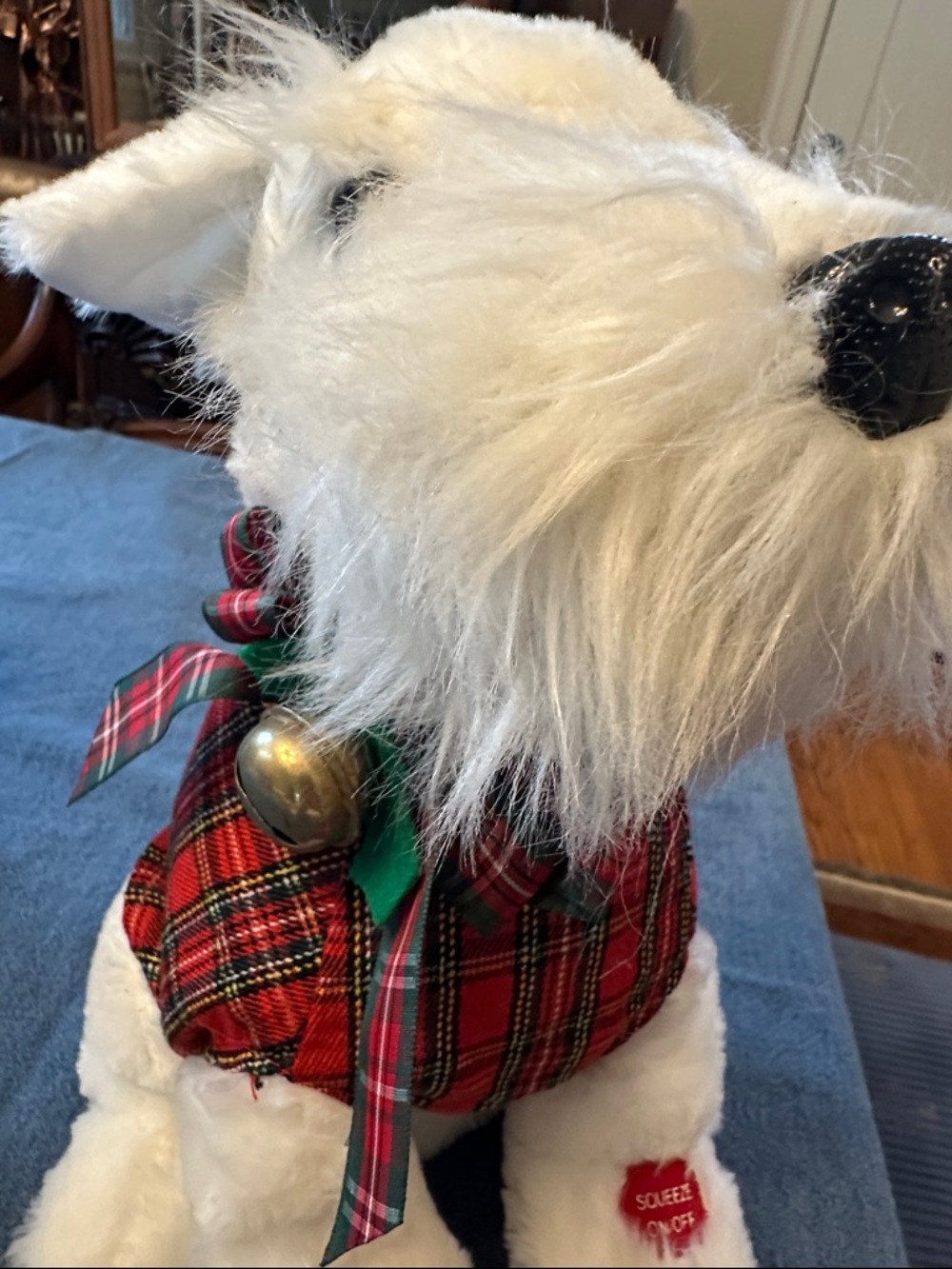 Vintage NWT stuffed white Scottie  with  plaid vest  sings “Put On A Happy Face” - Picture 8 of 8